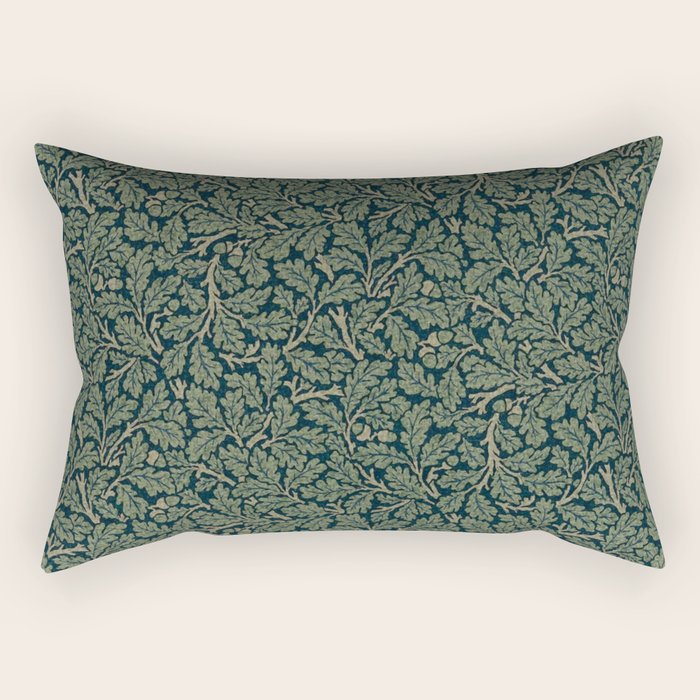 William Morris Antique Oak Leaf Teal Slate Rectangular Pillow Gallery Image 2