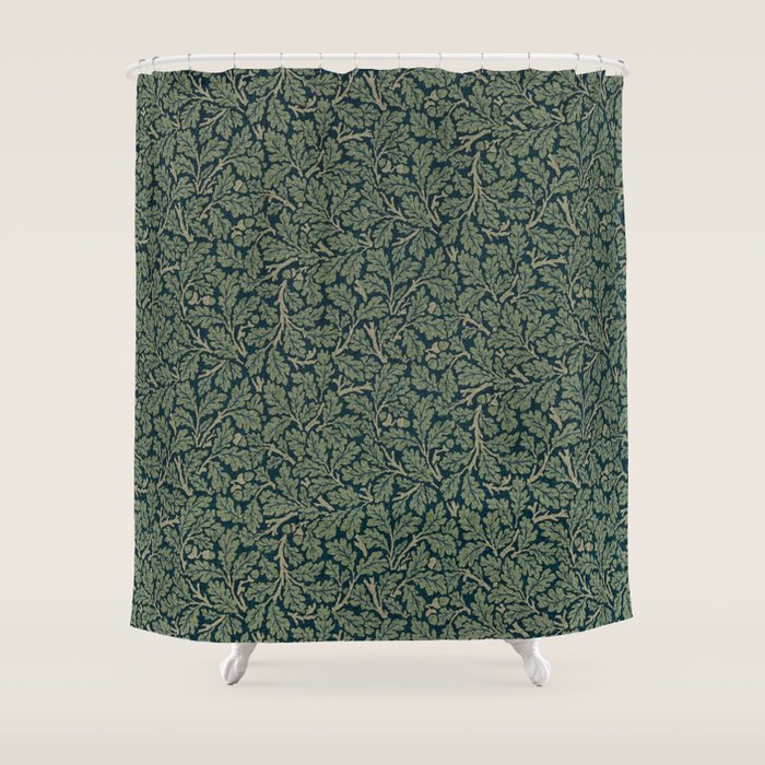 William Morris Antique Oak Leaf Teal Slate Shower Curtain Gallery Image 1