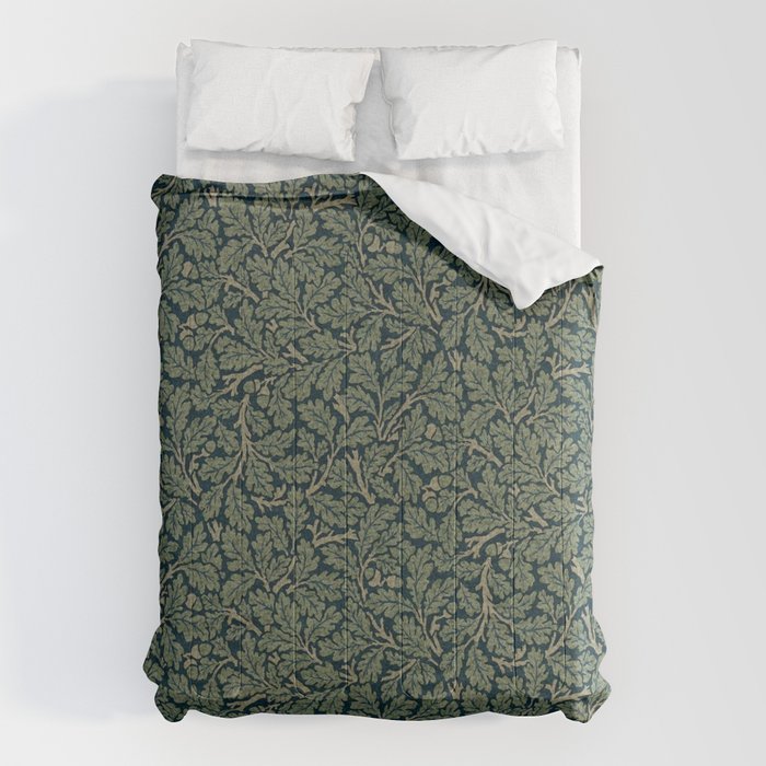 William Morris Antique Oak Leaf Teal Slate Comforter Gallery Image 1