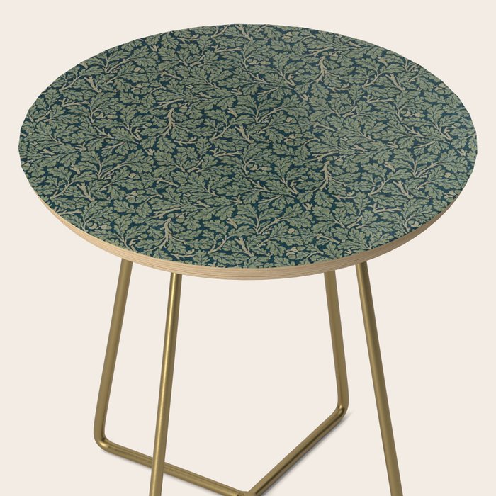 William Morris Antique Oak Leaf Teal Slate Side Table Gallery Image 2