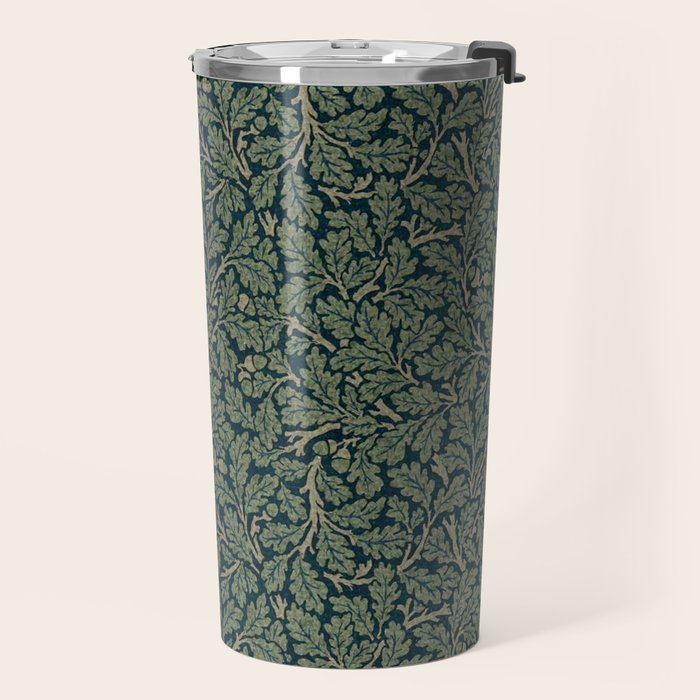 William Morris Antique Oak Leaf Teal Slate Travel Mug Gallery Image 2