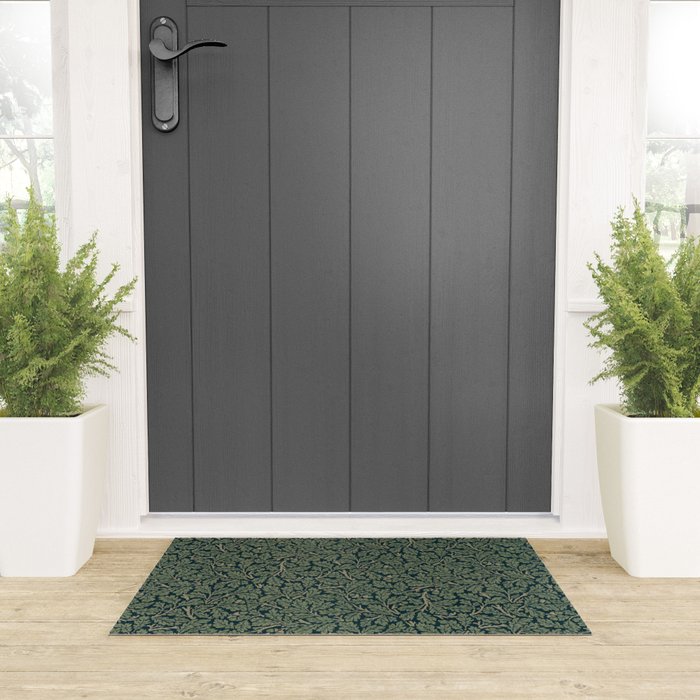 William Morris Antique Oak Leaf Teal Slate Welcome Mat Gallery Image 3