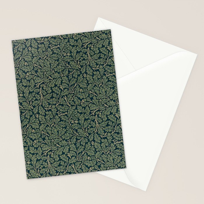 William Morris Antique Oak Leaf Teal Slate Stationery Card Gallery Image 2