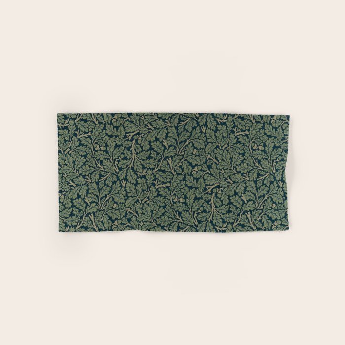William Morris Antique Oak Leaf Teal Slate Bath Towel Gallery Image 1