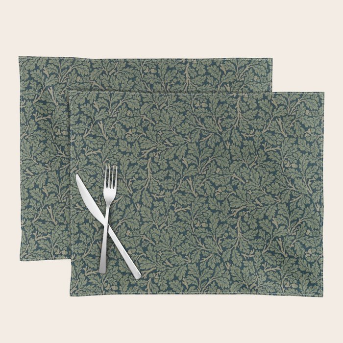 William Morris Antique Oak Leaf Teal Slate Placemat Gallery Image 1