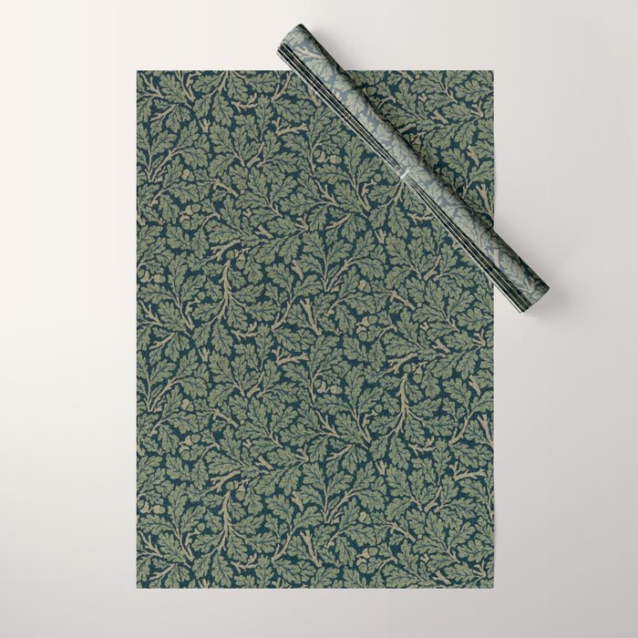 William Morris Antique Oak Leaf Teal Slate Wrapping Paper Gallery Image 1