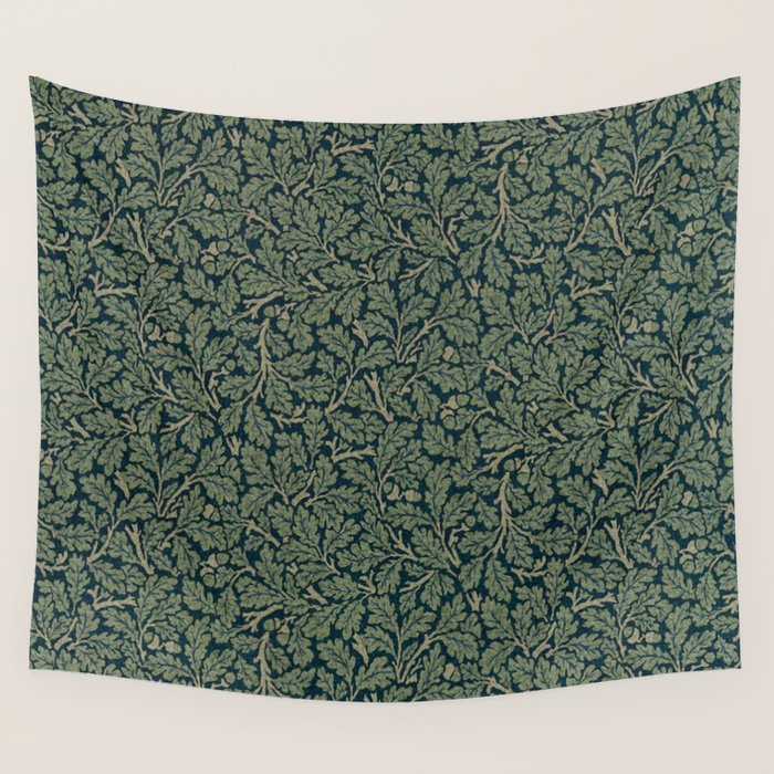 William Morris Antique Oak Leaf Teal Slate Wall Tapestry Gallery Image 4