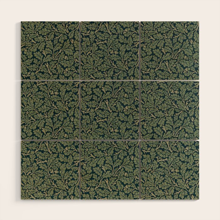 William Morris Antique Oak Leaf Teal Slate Wood Wall Art Gallery Image 1