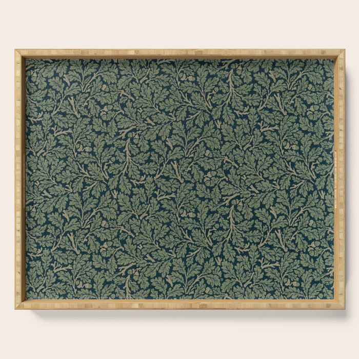 William Morris Antique Oak Leaf Teal Slate Serving Tray Gallery Image 1