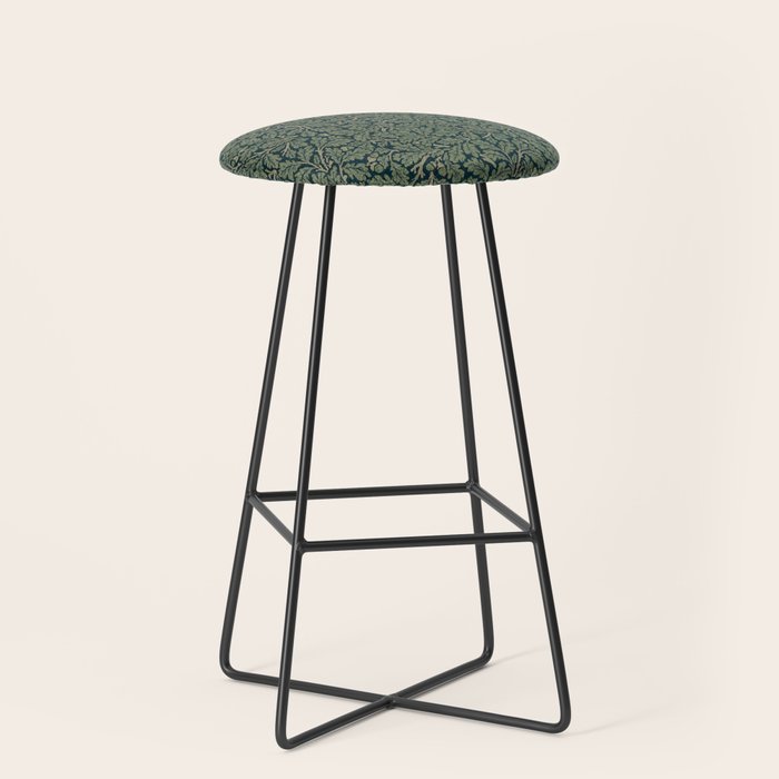 William Morris Antique Oak Leaf Teal Slate Stool Gallery Image 1