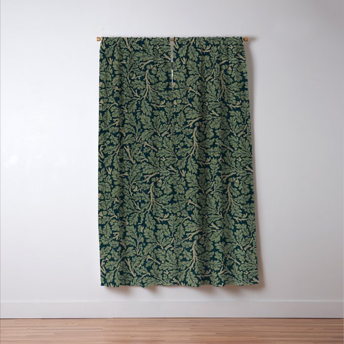 William Morris Antique Oak Leaf Teal Slate Window Curtain Gallery Image 3