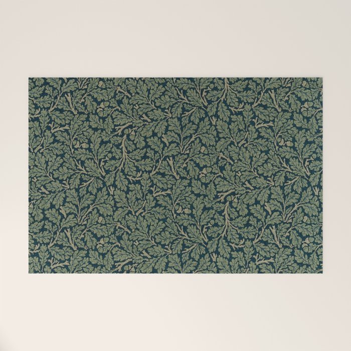 William Morris Antique Oak Leaf Teal Slate Welcome Mat Gallery Image 1