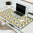 Retro Geometric Triangles in Gold and Blue Desk Mat Gallery Image 2