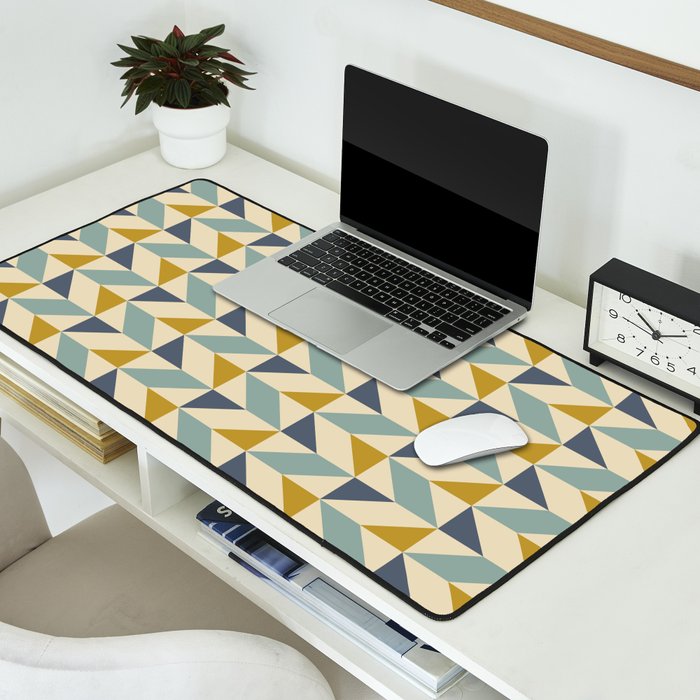 Retro Geometric Triangles in Gold and Blue Desk Mat Gallery Image 2