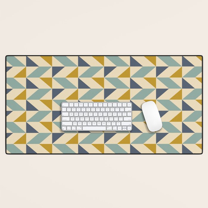 Retro Geometric Triangles in Gold and Blue Desk Mat Gallery Image 1