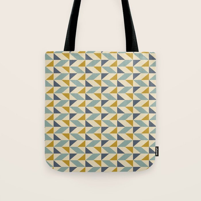 Retro Geometric Triangles in Gold and Blue Tote Bag Gallery Image 1