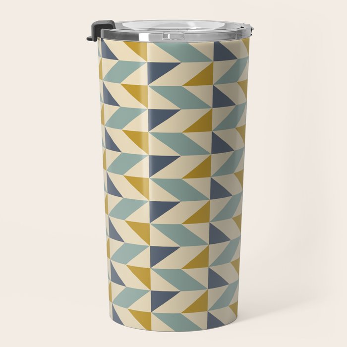 Retro Geometric Triangles in Gold and Blue Travel Mug Gallery Image 3