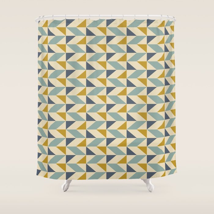 Retro Geometric Triangles in Gold and Blue Shower Curtain Gallery Image 1