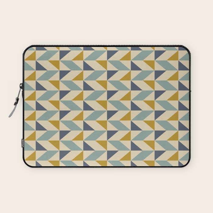 Retro Geometric Triangles in Gold and Blue Laptop Sleeve Gallery Image 1