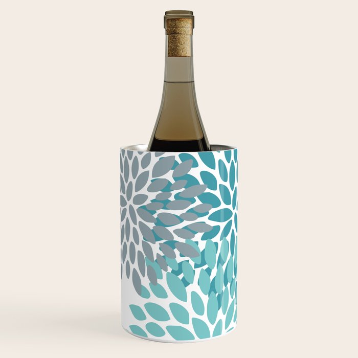 Floral Pattern, Aqua, Teal, Turquoise and Gray Wine Chiller Gallery Image 2