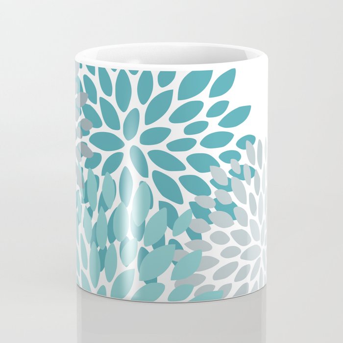 Floral Pattern, Aqua, Teal, Turquoise and Gray Coffee Mug Gallery Image 4