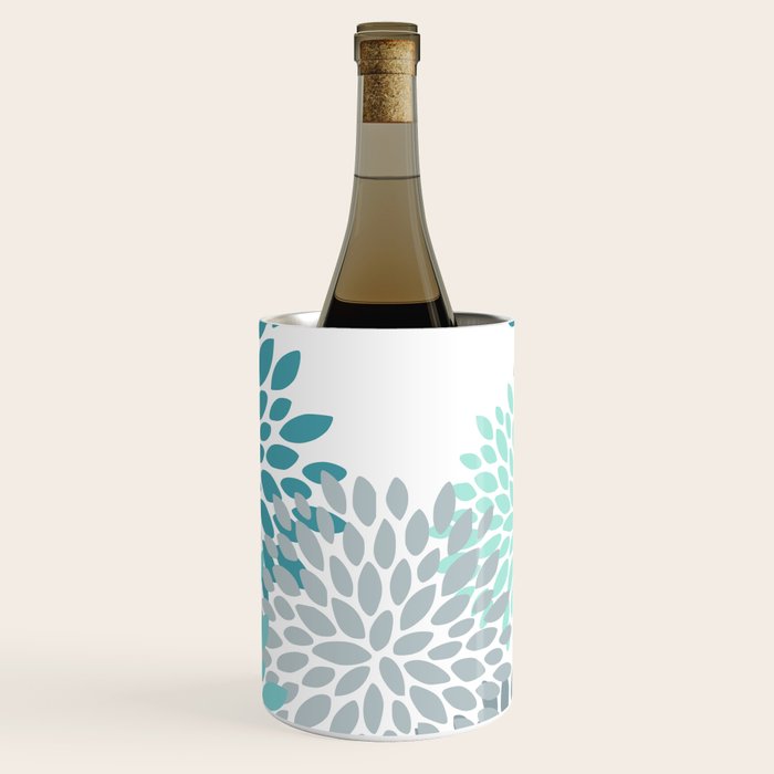Floral Pattern, Aqua, Teal, Turquoise and Gray Wine Chiller Gallery Image 3