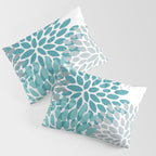 Floral Pattern, Aqua, Teal, Turquoise and Gray Pillow Sham Gallery Image 3