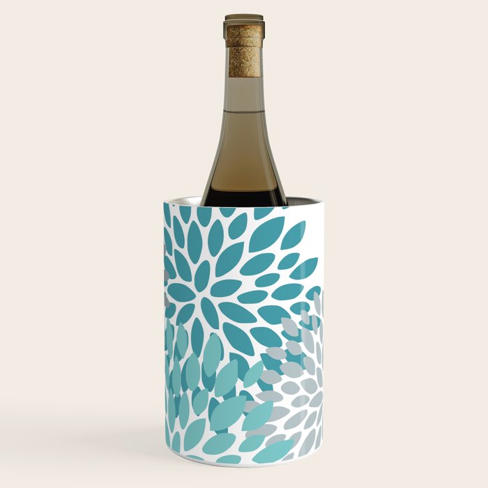 Floral Pattern, Aqua, Teal, Turquoise and Gray Wine Chiller Gallery Image 1