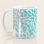 Floral Pattern, Aqua, Teal, Turquoise and Gray Coffee Mug Gallery Image 3