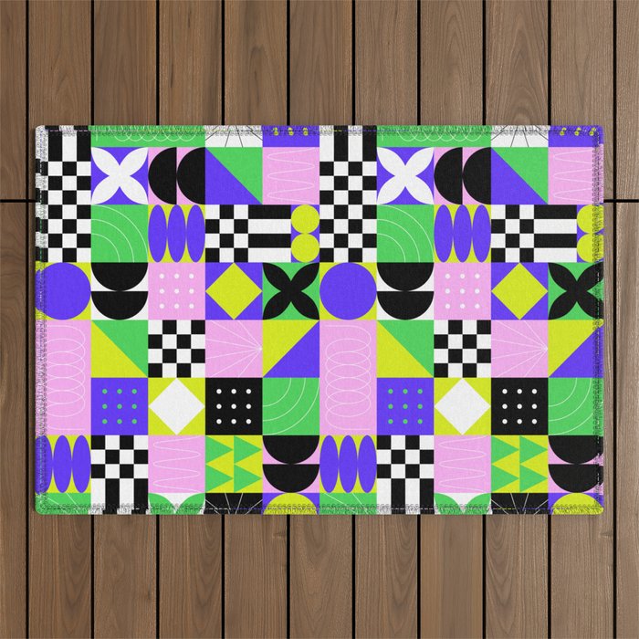 Modern geometric mosaic pattern art Outdoor Rug Gallery Image 1