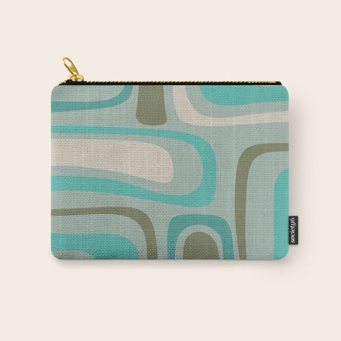 Palm Springs Mid Century Modern Abstract Pattern in Vintage Turquoise and Olive Carry All Pouch Gallery Image 1