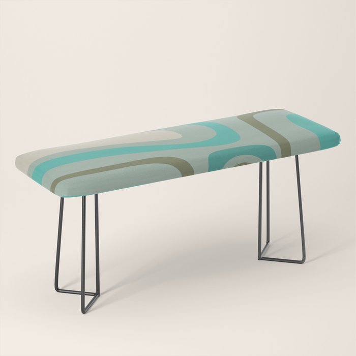 Palm Springs Mid Century Modern Abstract Pattern in Vintage Turquoise and Olive Bench Gallery Image 1