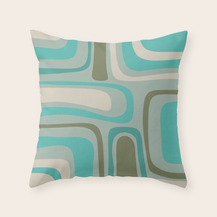 Palm Springs Mid Century Modern Abstract Pattern in Vintage Turquoise and Olive Throw Pillow Gallery Image 6