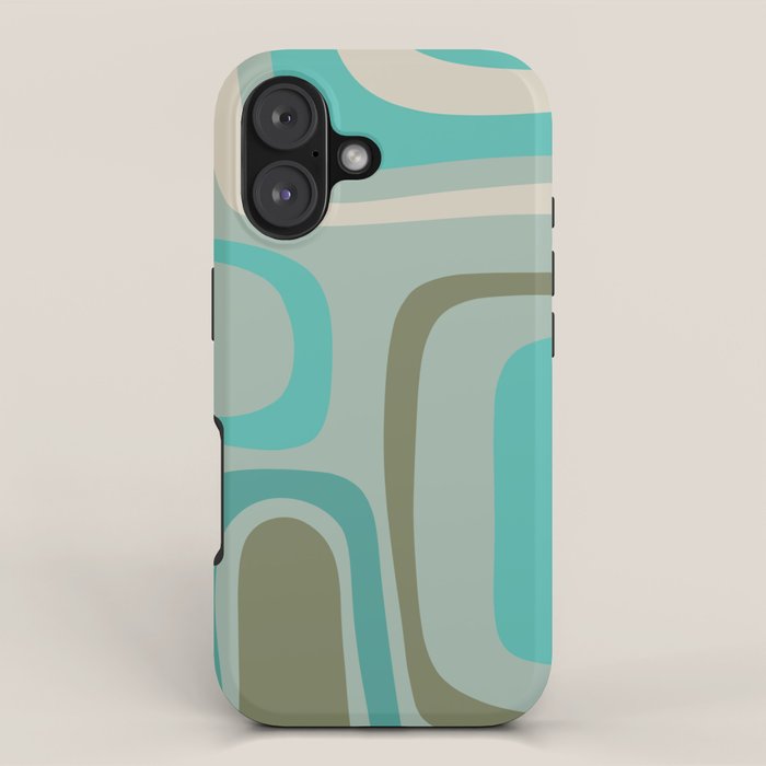 Palm Springs Mid Century Modern Abstract Pattern in Vintage Turquoise and Olive iPhone Case Gallery Image 1