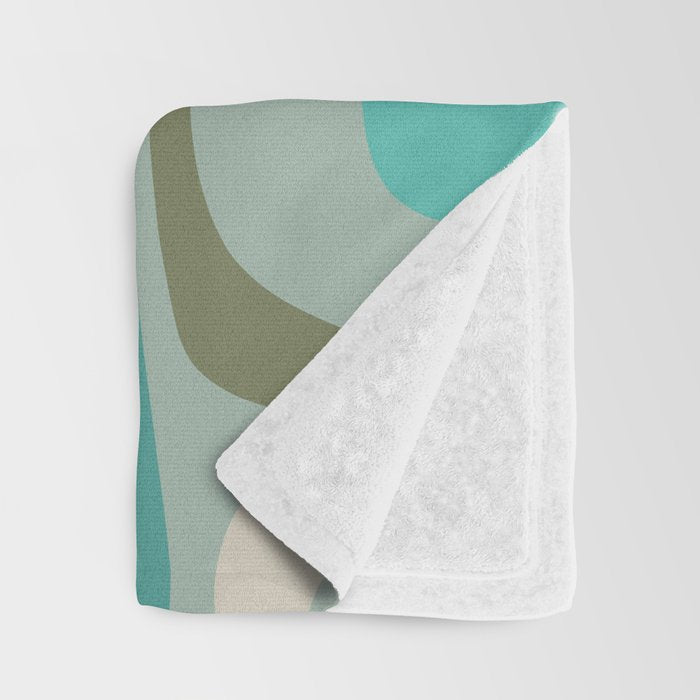 Palm Springs Mid Century Modern Abstract Pattern in Vintage Turquoise and Olive Throw Blanket Gallery Image 3