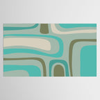Palm Springs Mid Century Modern Abstract Pattern in Vintage Turquoise and Olive Tablecloth Gallery Image 2