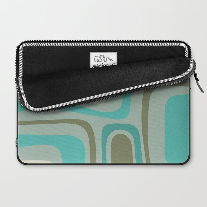 Palm Springs Mid Century Modern Abstract Pattern in Vintage Turquoise and Olive Laptop Sleeve Gallery Image 2