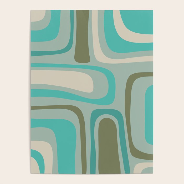 Palm Springs Mid Century Modern Abstract Pattern in Vintage Turquoise and Olive Poster Gallery Image 4