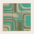 Palm Springs Mid Century Modern Abstract Pattern in Vintage Turquoise and Olive Wood Wall Art Gallery Image 1