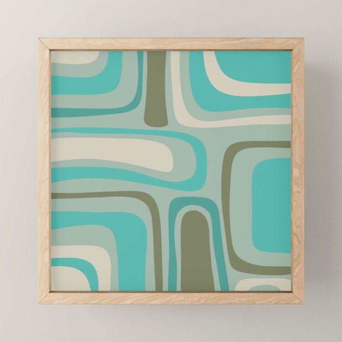 Palm Springs Mid Century Modern Abstract Pattern in Vintage Turquoise and Olive Mini Art Print Gallery Image 1