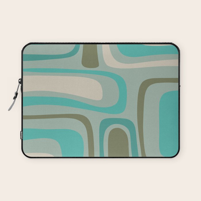 Palm Springs Mid Century Modern Abstract Pattern in Vintage Turquoise and Olive Laptop Sleeve Gallery Image 1