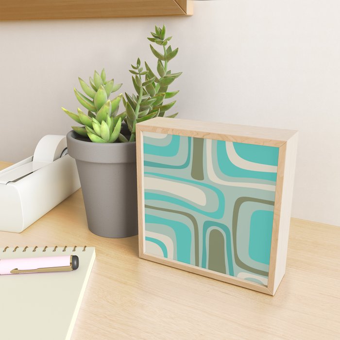 Palm Springs Mid Century Modern Abstract Pattern in Vintage Turquoise and Olive Mini Art Print Gallery Image 2