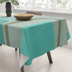 Palm Springs Mid Century Modern Abstract Pattern in Vintage Turquoise and Olive Tablecloth Gallery Image 3