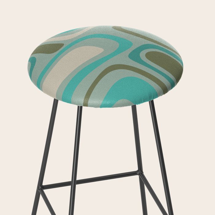 Palm Springs Mid Century Modern Abstract Pattern in Vintage Turquoise and Olive Stool Gallery Image 2