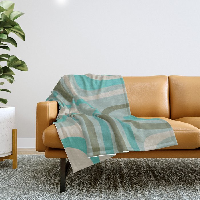 Palm Springs Mid Century Modern Abstract Pattern in Vintage Turquoise and Olive Throw Blanket Gallery Image 1