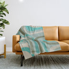 Palm Springs Mid Century Modern Abstract Pattern in Vintage Turquoise and Olive Throw Blanket Gallery Image 1