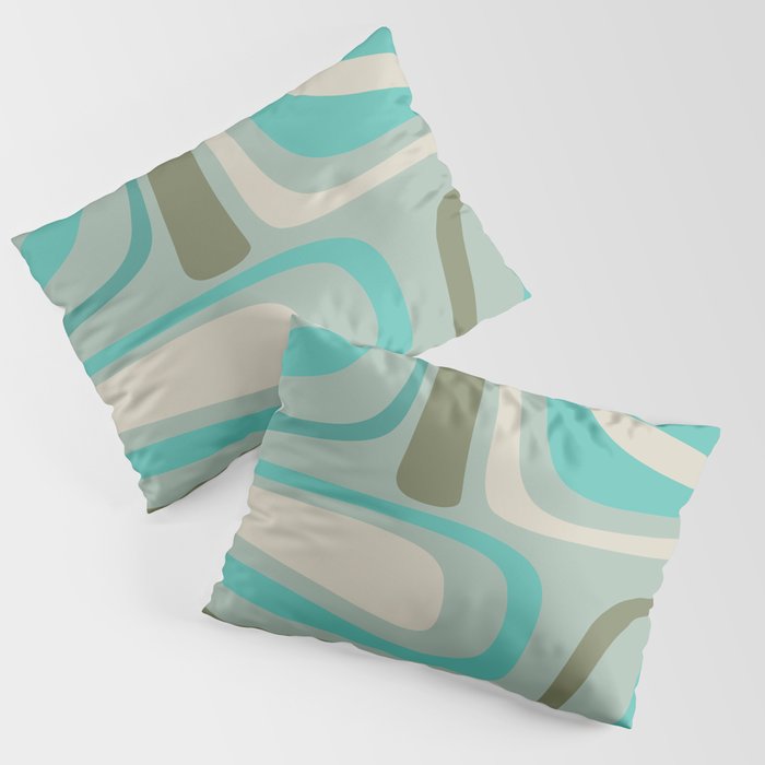 Palm Springs Mid Century Modern Abstract Pattern in Vintage Turquoise and Olive Pillow Sham Gallery Image 1