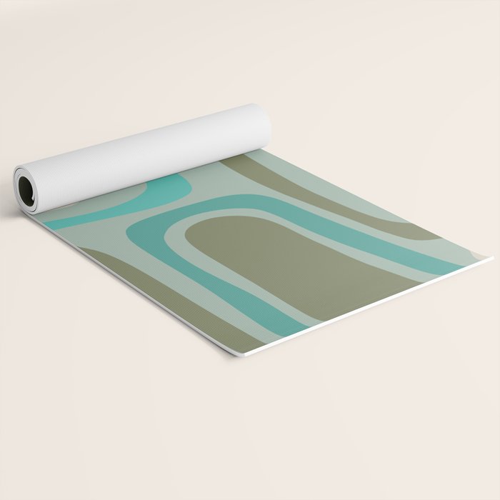Palm Springs Mid Century Modern Abstract Pattern in Vintage Turquoise and Olive Yoga Mat Gallery Image 2