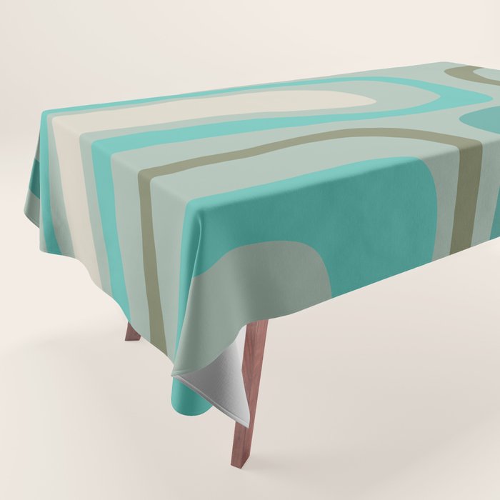 Palm Springs Mid Century Modern Abstract Pattern in Vintage Turquoise and Olive Tablecloth Gallery Image 1