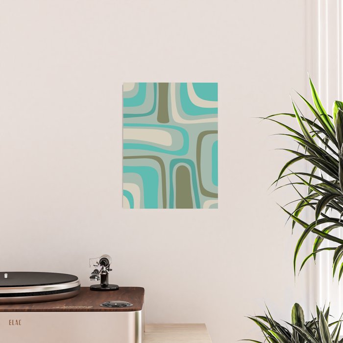 Palm Springs Mid Century Modern Abstract Pattern in Vintage Turquoise and Olive Poster Gallery Image 2